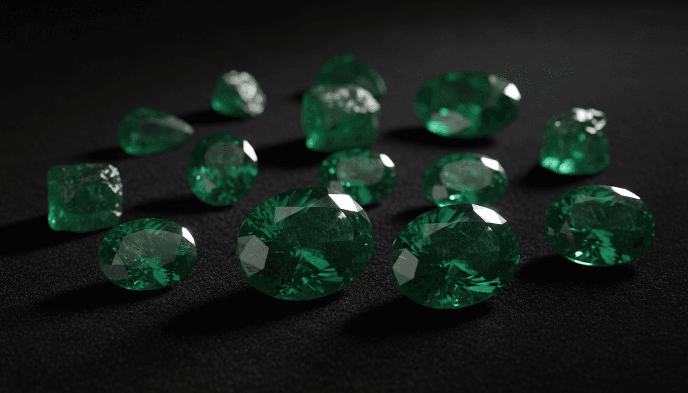 Premium Colombian emeralds under studio lighting showing depth and brilliance
